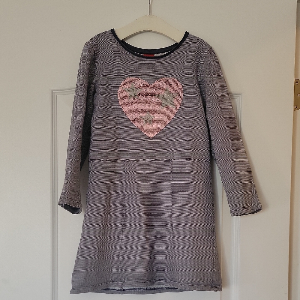 S.Oliver Striped Kids Casual Dress with Flippy Pink Heart